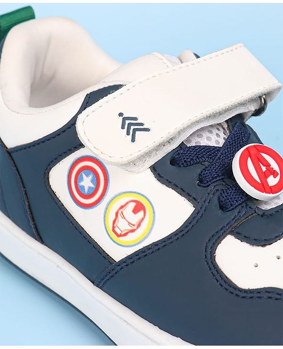 Pine Kids Marvel Avengers Patch Casual Shoes with Velcro Closure - White & Navy Blue