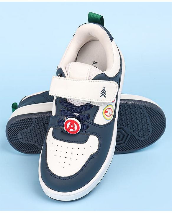 Pine Kids Marvel Avengers Patch Casual Shoes with Velcro Closure - White & Navy Blue