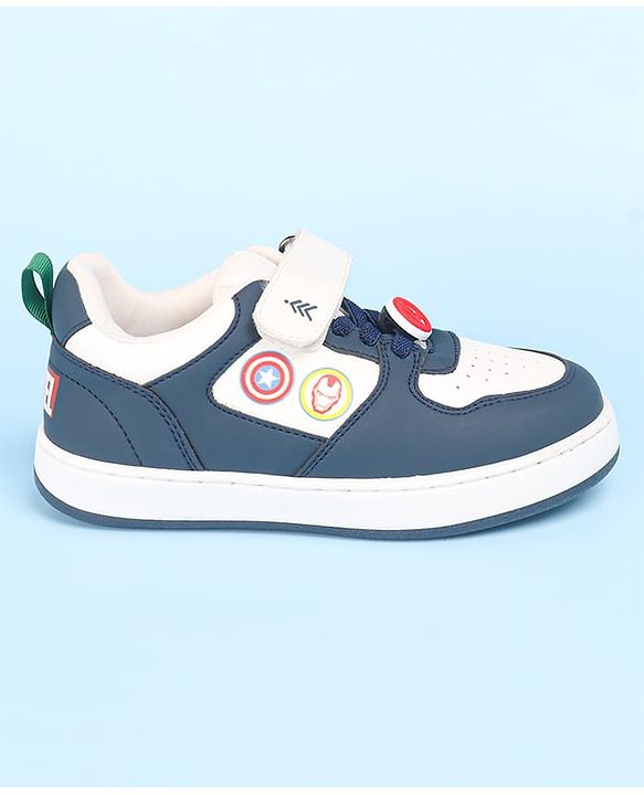 Pine Kids Marvel Avengers Patch Casual Shoes with Velcro Closure - White & Navy Blue
