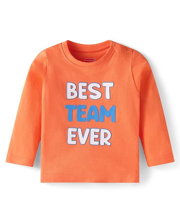 Babyhug Cotton Knit Full Sleeves Striped & Text Printed Night Suit - Orange
