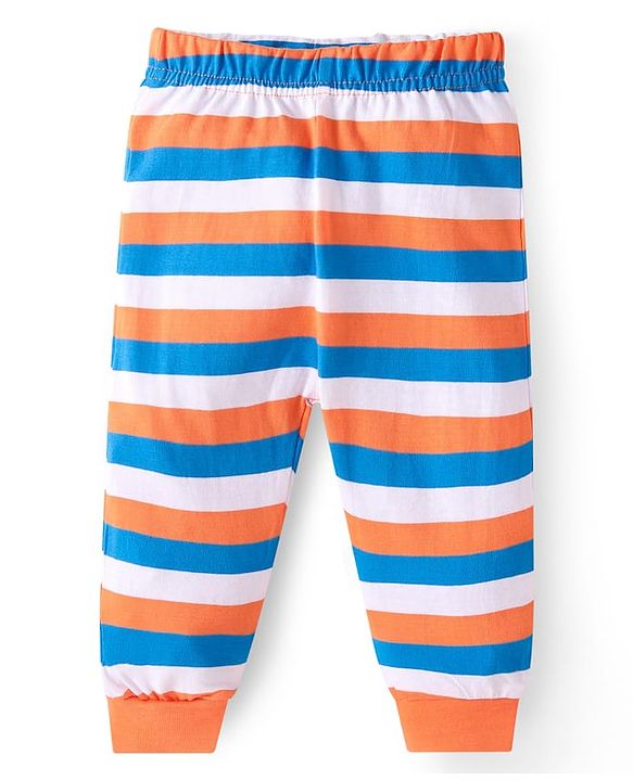 Babyhug Cotton Knit Full Sleeves Striped & Text Printed Night Suit - Orange
