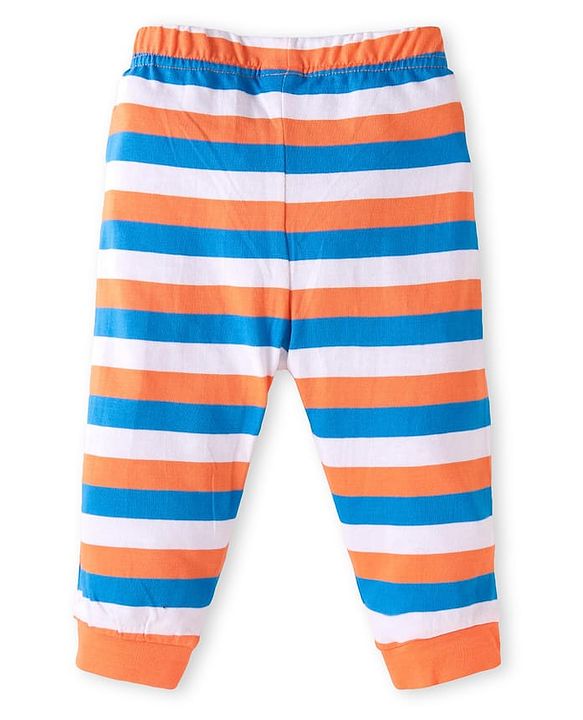 Babyhug Cotton Knit Full Sleeves Striped & Text Printed Night Suit - Orange