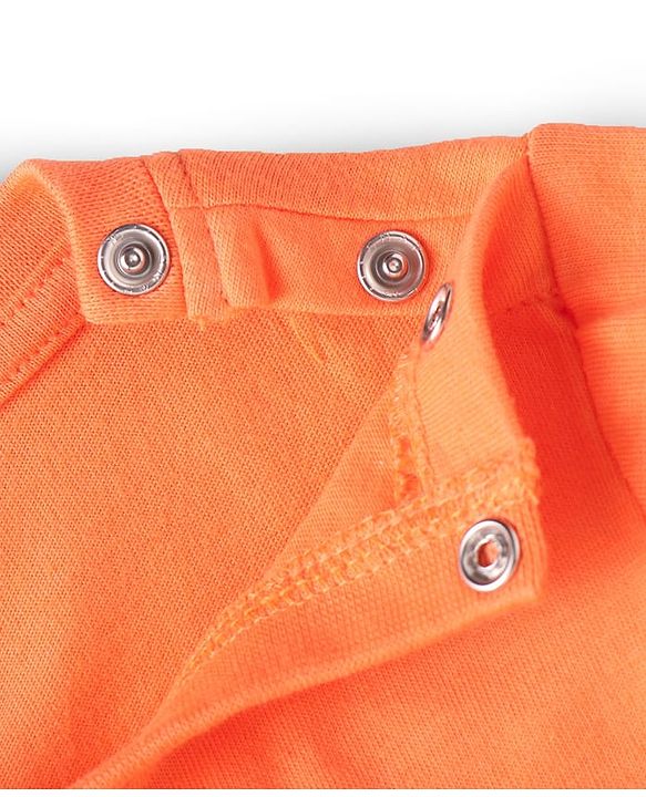 Babyhug Cotton Knit Full Sleeves Striped & Text Printed Night Suit - Orange
