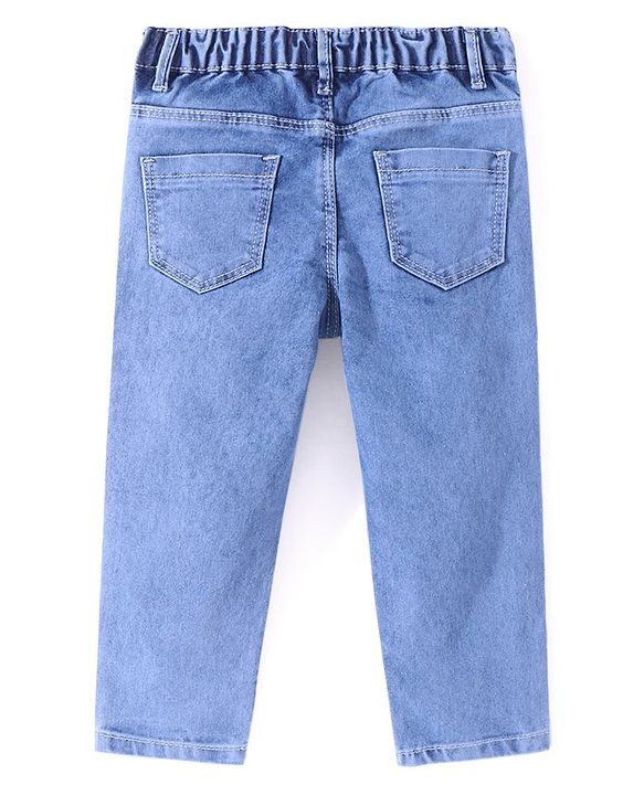 Babyhug Denim Full Length Jeans With Stretch & Text Print  - Blue