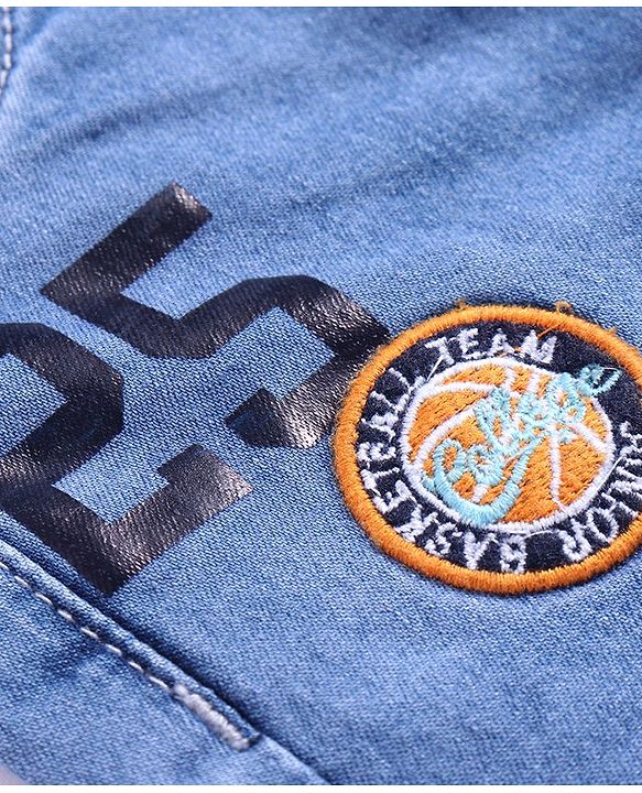 Babyhug Denim Full Length Jeans With Stretch & Text Print  - Blue