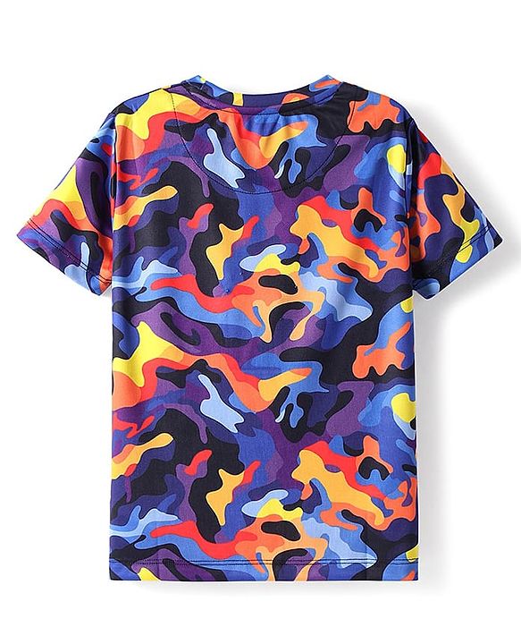 Pine Active Half Sleeves Camouflage Printed T-Shirt - Purple Blue & Yellow