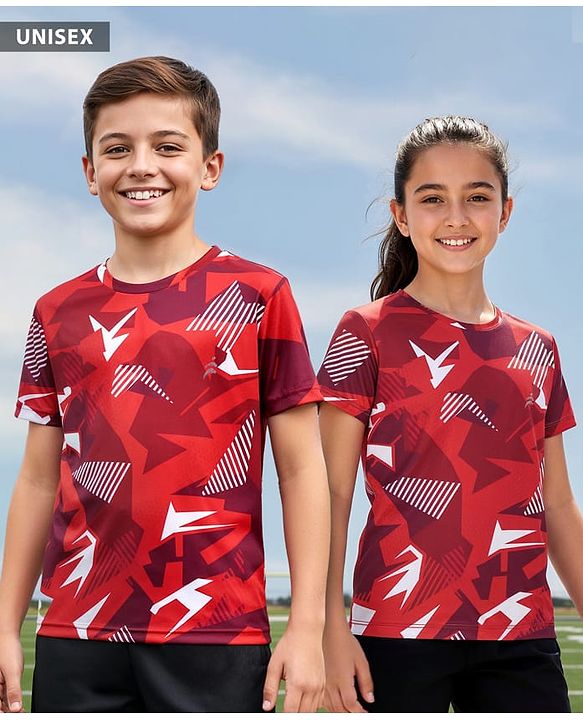 Pine Active Half Sleeves Abstract Printed T-Shirt - Red