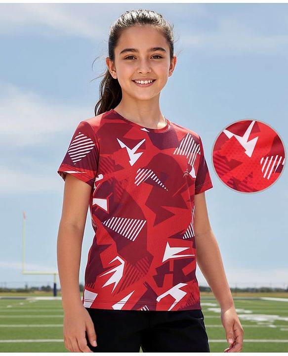 Pine Active Half Sleeves Abstract Printed T-Shirt - Red