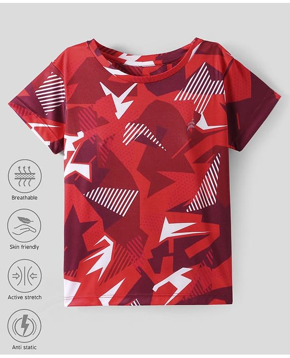 Pine Active Half Sleeves Abstract Printed T-Shirt - Red