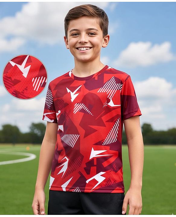 Pine Active Half Sleeves Abstract Printed T-Shirt - Red