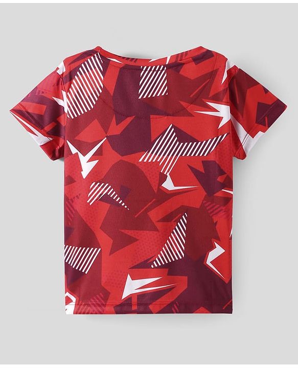 Pine Active Half Sleeves Abstract Printed T-Shirt - Red
