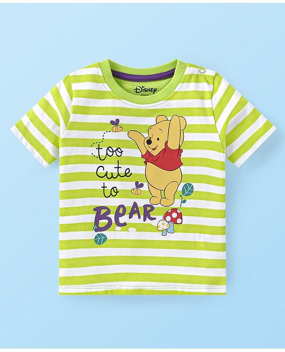 Babyhug Disney Single Jersey Knit Half Sleeves T-Shirts With Winnie The Pooh Graphics Pack of 3 - Green Violet & White