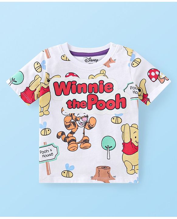 Babyhug Disney Single Jersey Knit Half Sleeves T-Shirts With Winnie The Pooh Graphics Pack of 3 - Green Violet & White