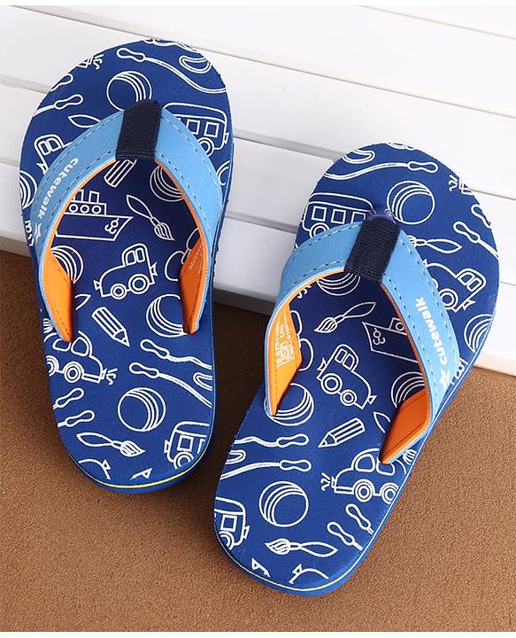 Cute Walk by Babyhug Vehicle Print Slip On Flip Flops  - Blue