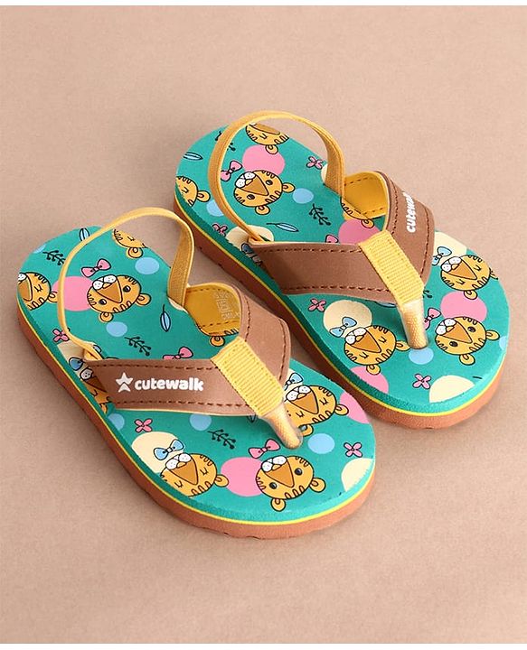 Cute Walk by Babyhug Cub Printed Flip Flops with Back Strap - Mint Green