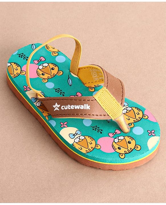 Cute Walk by Babyhug Cub Printed Flip Flops with Back Strap - Mint Green