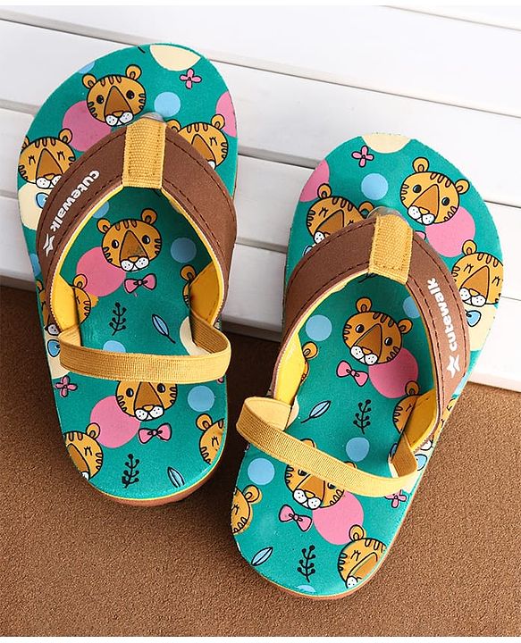 Cute Walk by Babyhug Cub Printed Flip Flops with Back Strap - Mint Green