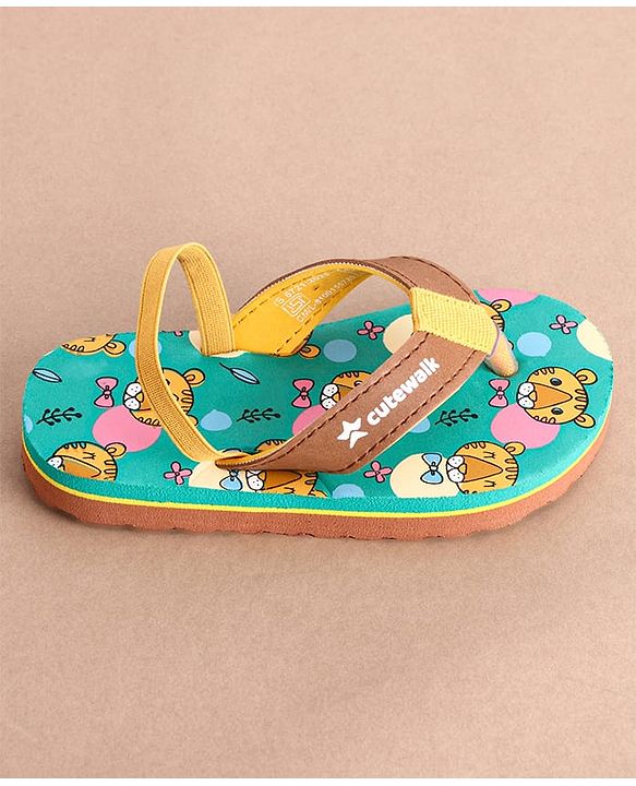 Cute Walk by Babyhug Cub Printed Flip Flops with Back Strap - Mint Green