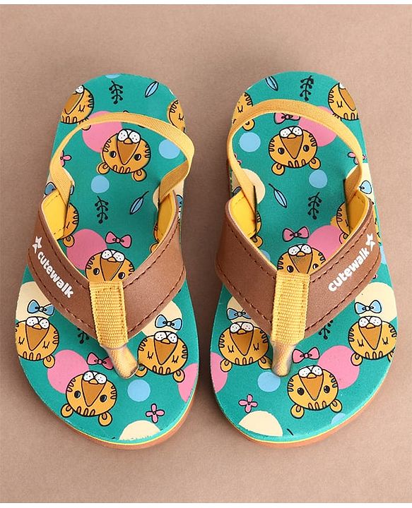 Cute Walk by Babyhug Cub Printed Flip Flops with Back Strap - Mint Green