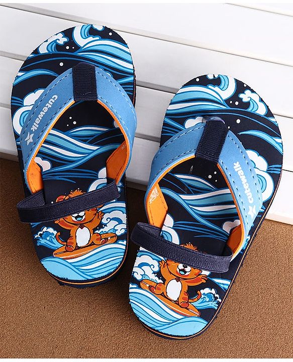 Cute Walk by Babyhug Slip On Flip Flops With Teddy Print - Navy Blue