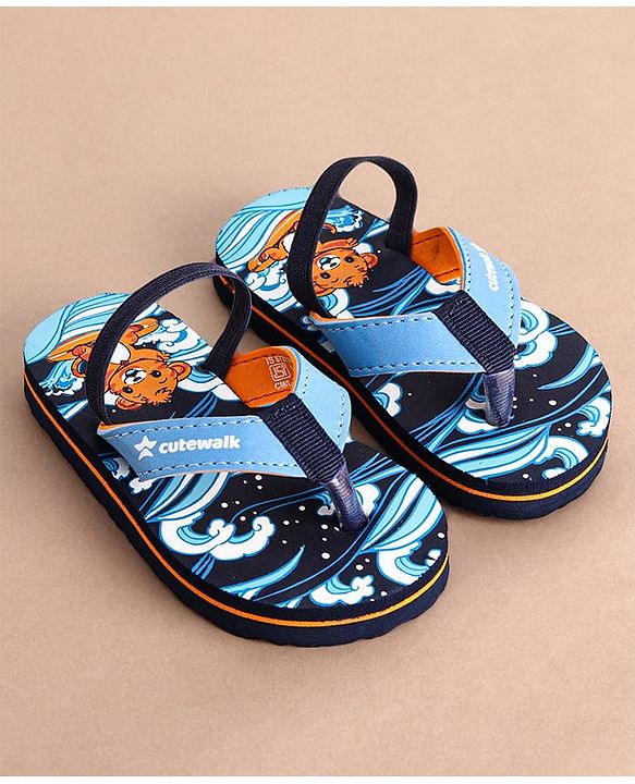 Cute Walk by Babyhug Slip On Flip Flops With Teddy Print - Navy Blue