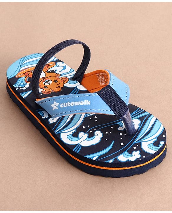 Cute Walk by Babyhug Slip On Flip Flops With Teddy Print - Navy Blue