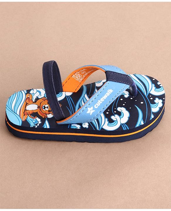 Cute Walk by Babyhug Slip On Flip Flops With Teddy Print - Navy Blue