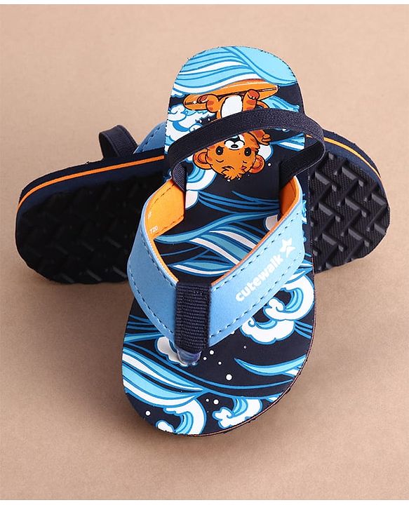 Cute Walk by Babyhug Slip On Flip Flops With Teddy Print - Navy Blue