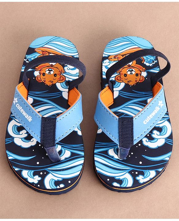 Cute Walk by Babyhug Slip On Flip Flops With Teddy Print - Navy Blue