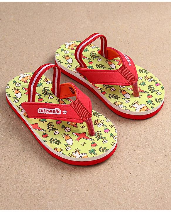 Cute Walk by Babyhug Flip Flops with Backstrap Closure & Animal Print - Green