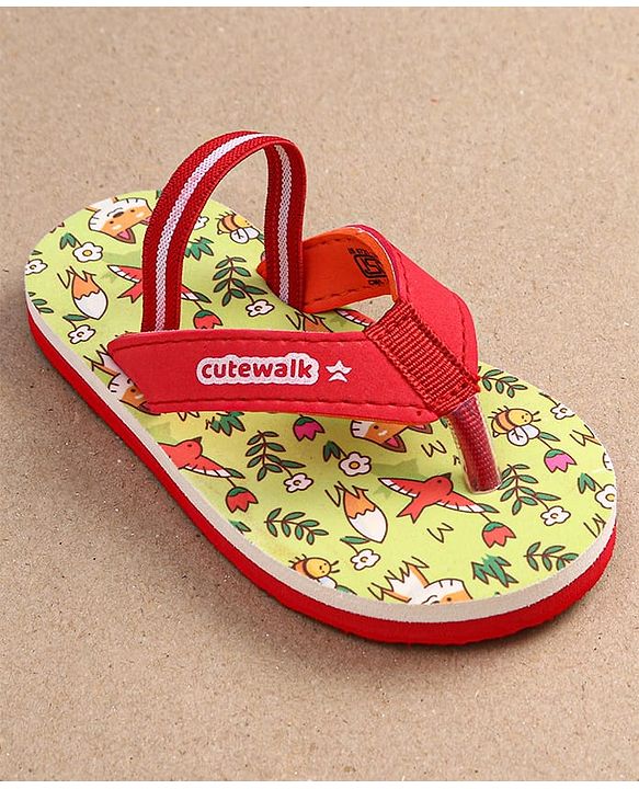 Cute Walk by Babyhug Flip Flops with Backstrap Closure & Animal Print - Green