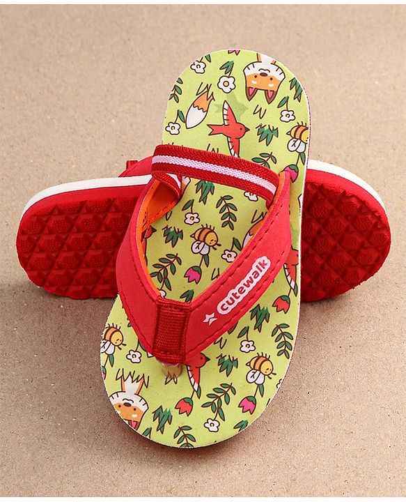 Cute Walk by Babyhug Flip Flops with Backstrap Closure & Animal Print - Green