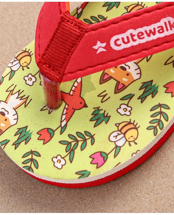 Cute Walk by Babyhug Flip Flops with Backstrap Closure & Animal Print - Green