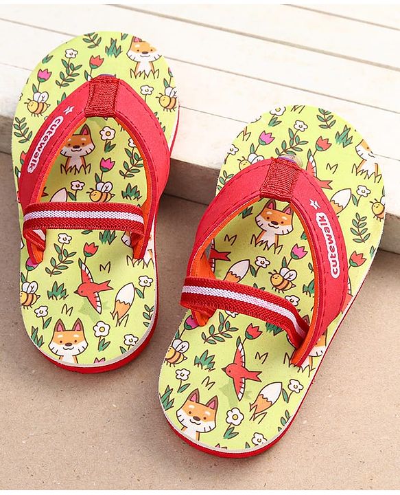 Cute Walk by Babyhug Flip Flops with Backstrap Closure & Animal Print - Green