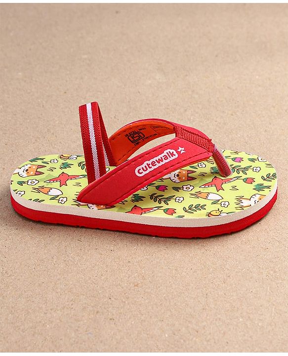 Cute Walk by Babyhug Flip Flops with Backstrap Closure & Animal Print - Green