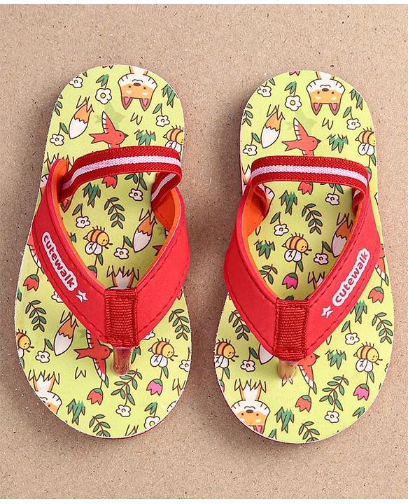 Cute Walk by Babyhug Flip Flops with Backstrap Closure & Animal Print - Green