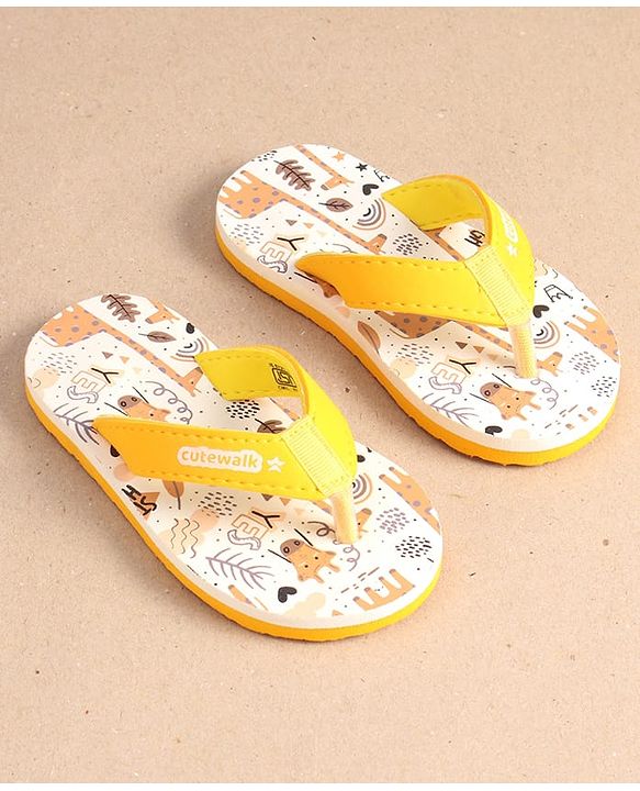 Cute Walk by Babyhug Slip On Flip Flops with Giraffe Print - Yellow