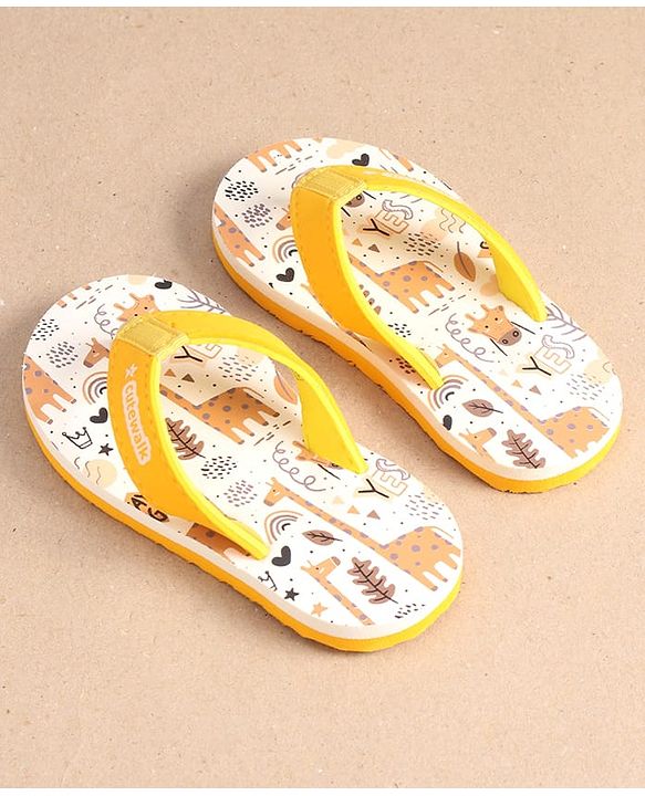 Cute Walk by Babyhug Slip On Flip Flops with Giraffe Print - Yellow