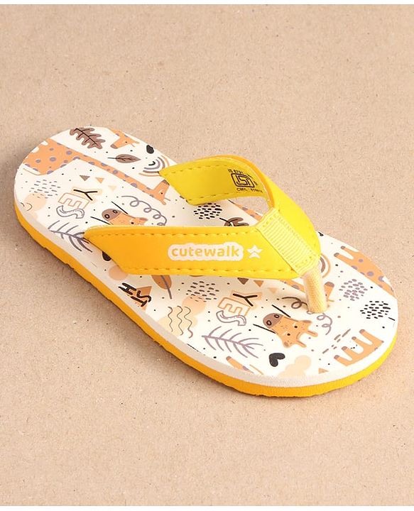 Cute Walk by Babyhug Slip On Flip Flops with Giraffe Print - Yellow