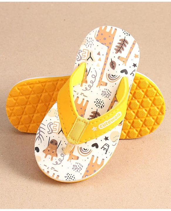 Cute Walk by Babyhug Slip On Flip Flops with Giraffe Print - Yellow