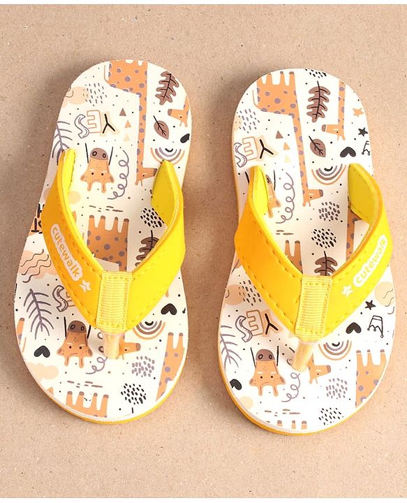 Cute Walk by Babyhug Slip On Flip Flops with Giraffe Print - Yellow