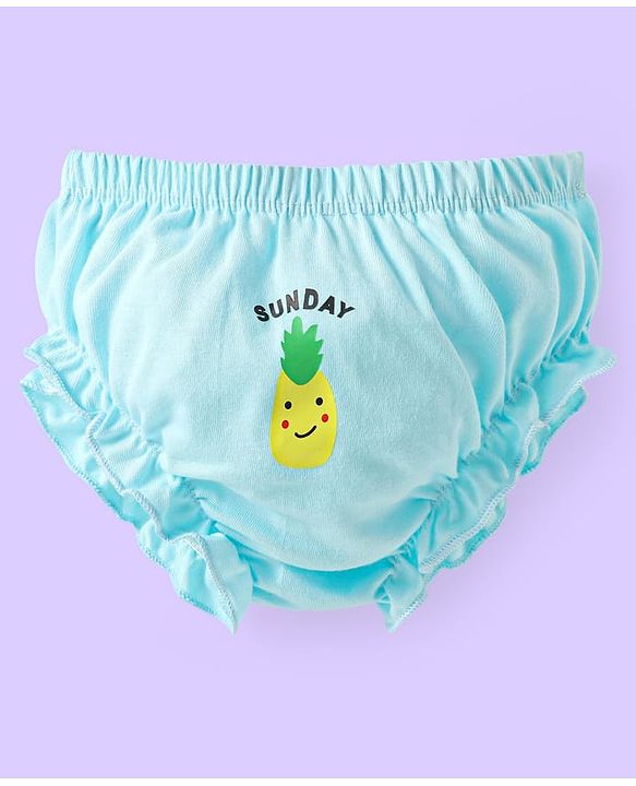 Babyhug 100% Cotton Knit Bloomers with Fruit Prints Pack of 7 - Aqua White & Green