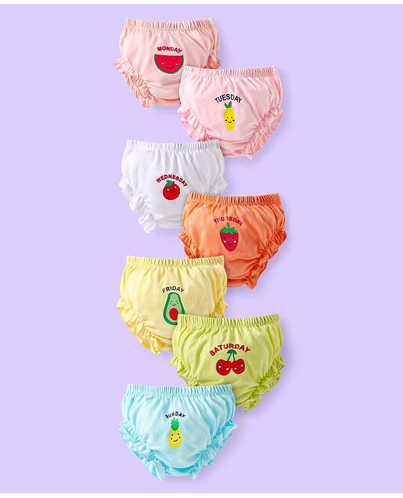 Babyhug 100% Cotton Knit Bloomers with Fruit Prints Pack of 7 - Aqua White & Green