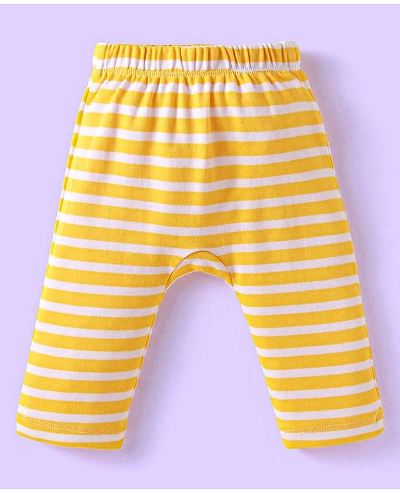 Babyhug Cotton Knit Full Length Diaper Leggings With Lion & Nautical Theme Print Pack of 3 - Blue White & Yellow