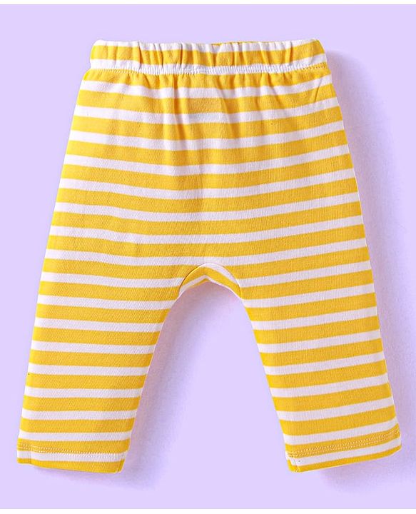 Babyhug Cotton Knit Full Length Diaper Leggings With Lion & Nautical Theme Print Pack of 3 - Blue White & Yellow