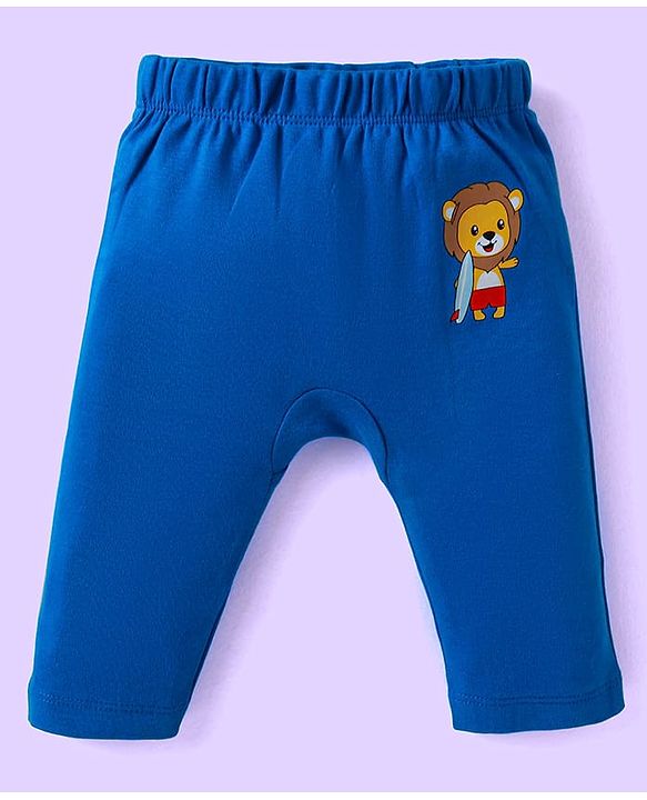 Babyhug Cotton Knit Full Length Diaper Leggings With Lion & Nautical Theme Print Pack of 3 - Blue White & Yellow
