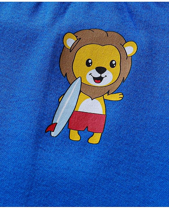 Babyhug Cotton Knit Full Length Diaper Leggings With Lion & Nautical Theme Print Pack of 3 - Blue White & Yellow
