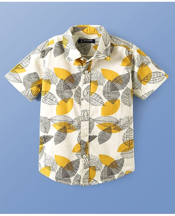 Pine Kids Cotton Woven Half Sleeves Shirt with Tropical Theme Print - White