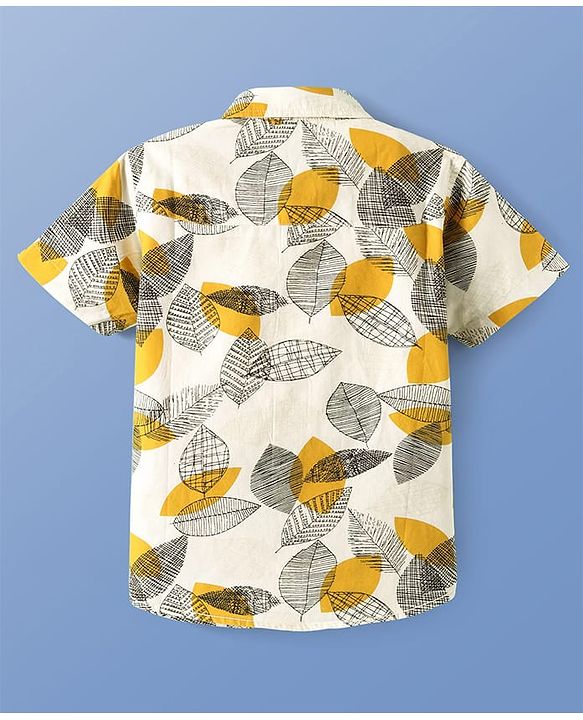 Pine Kids Cotton Woven Half Sleeves Shirt with Tropical Theme Print - White