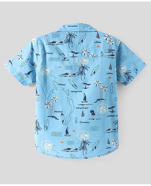Pine Kids Cotton Woven Half Sleeves Shirt With Nautical Theme Print - Light Blue